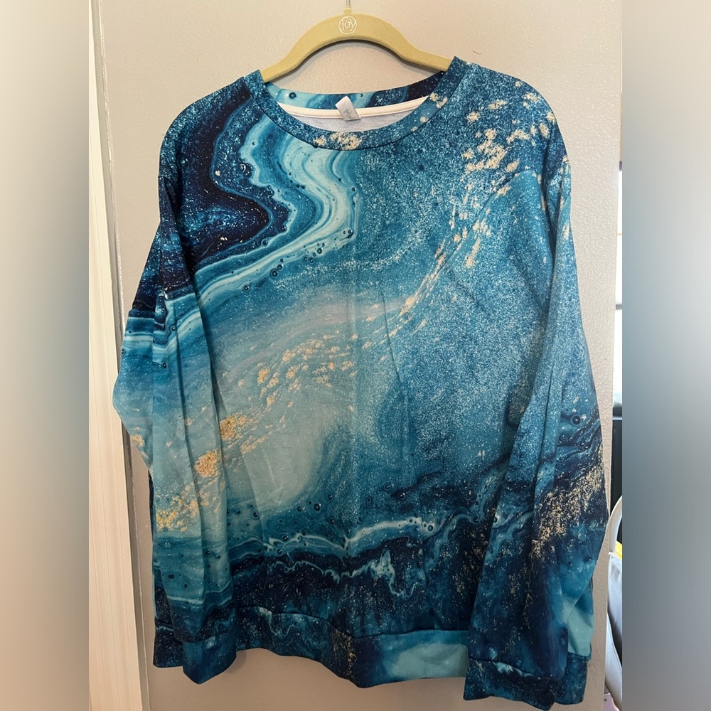 Pixie Lady blue marble long sleeve shirt size large
